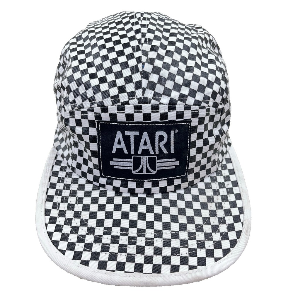 Atari Hat Cap 5 Panel Black White Checkerboard Retro Video Game Adult Mens